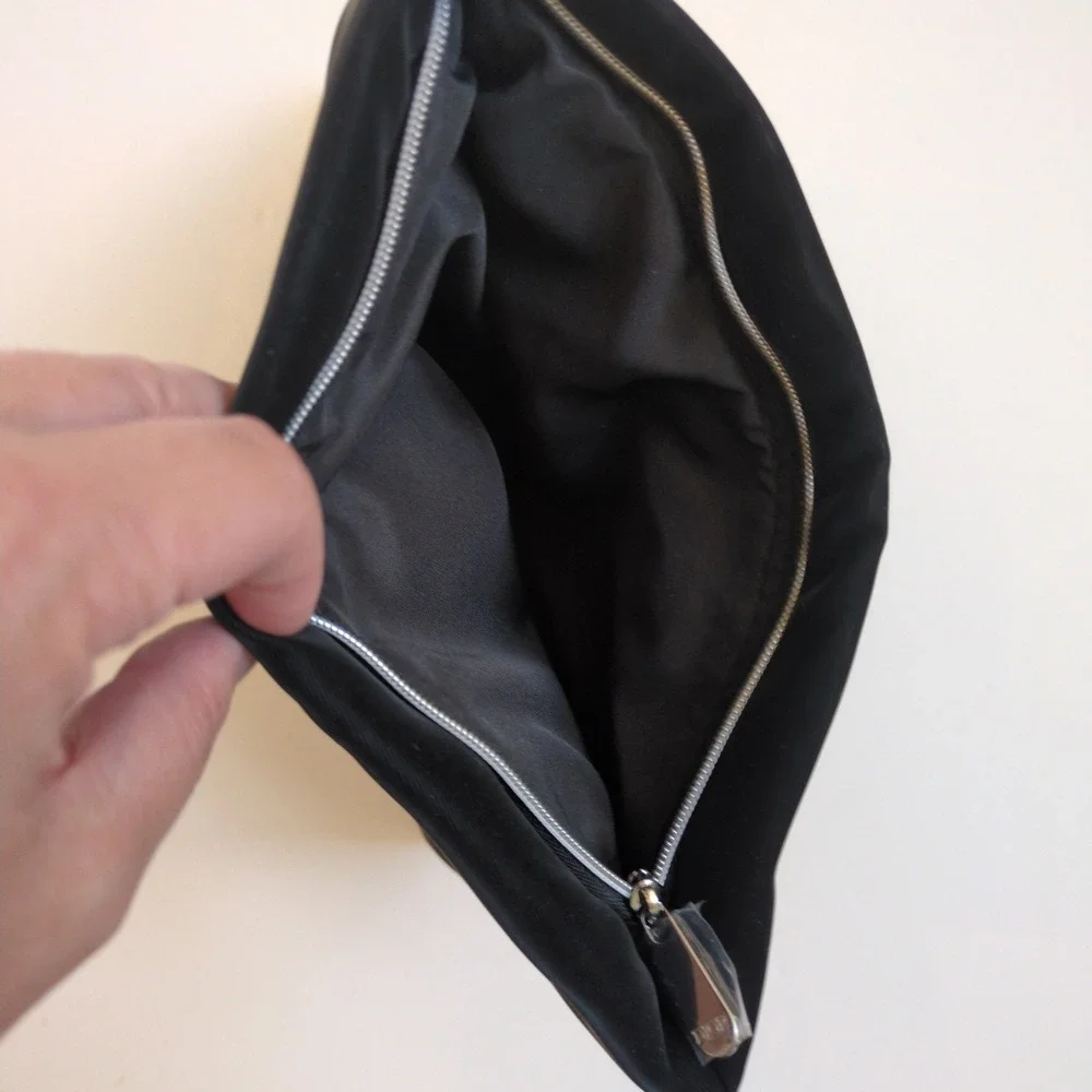 Dior Beauty Makeup Pouch Black Silver Logo Zipper Clutch One Size